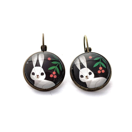 Postage Stamp Earrings - 2023 USA Winter Woodland Animals Rabbit