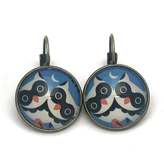 Postage Stamp Earrings - 1995 USA Baby Wild Animals Owls