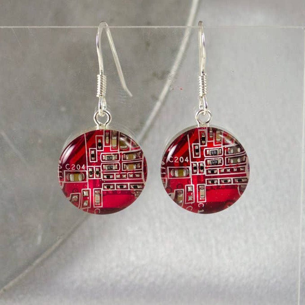 Circuit Board Charm SS Short Dangle Earrings
