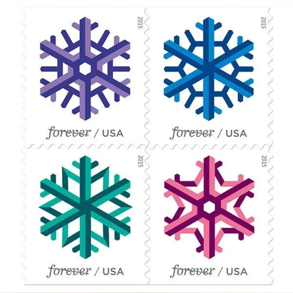 Postage Stamp Necklace - 2015 USA Geometric Snowflakes