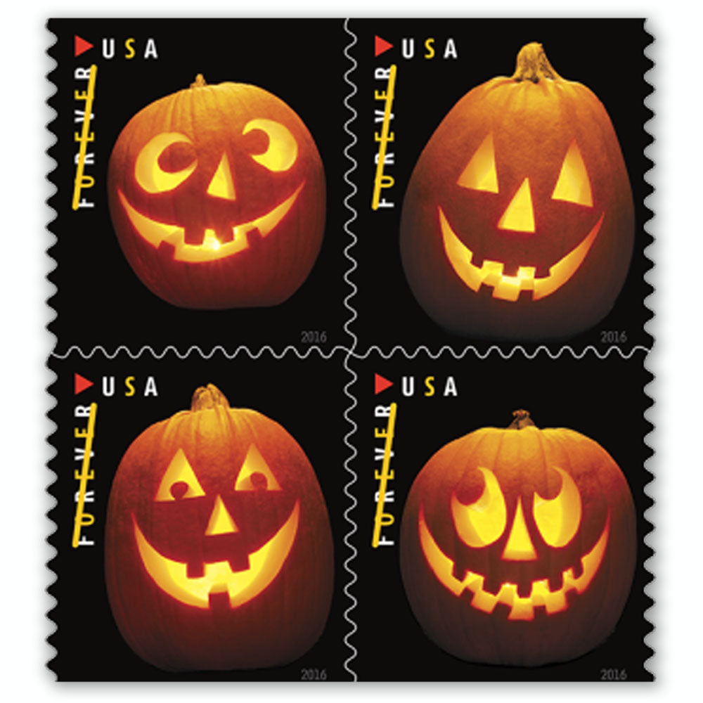 Postage Stamp Earrings - 2016 USA Jack-o’-Lanterns