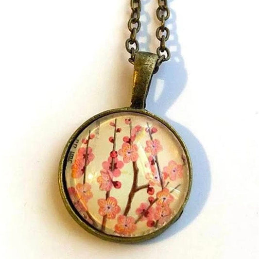Postage Stamp Necklace - 2014 Japan Cherry Blossom Stamp