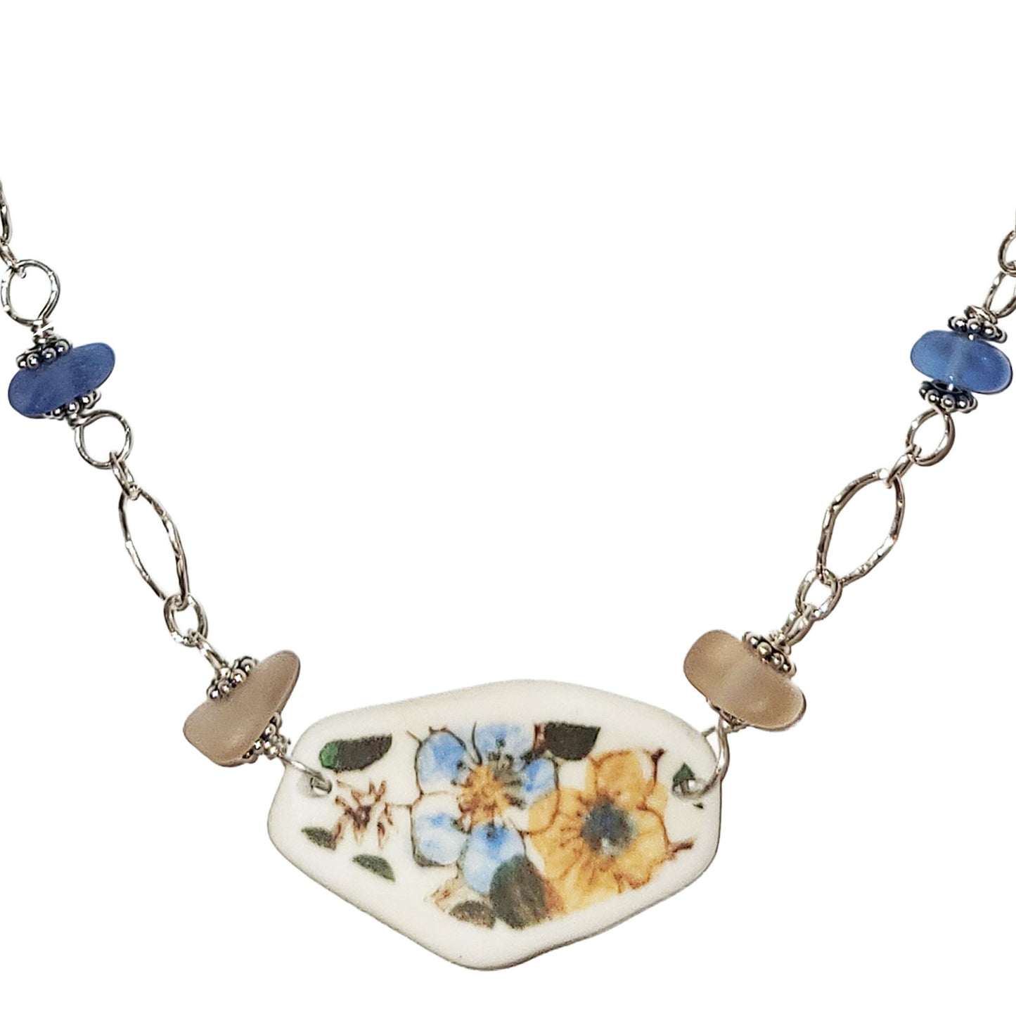 Pottery and Sterling Necklace - Floral