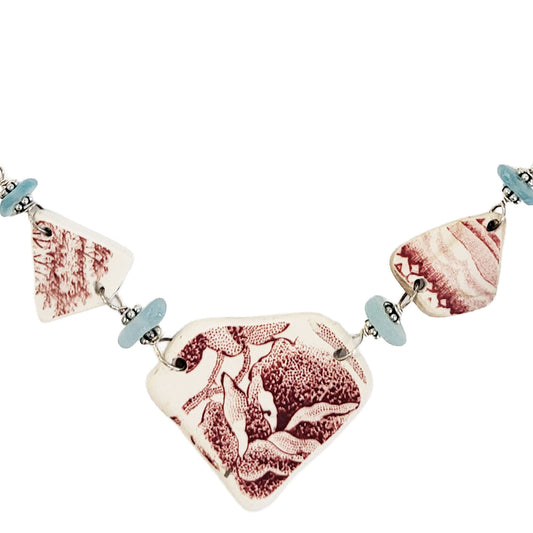 Pottery and Sterling Necklace - Three Pink