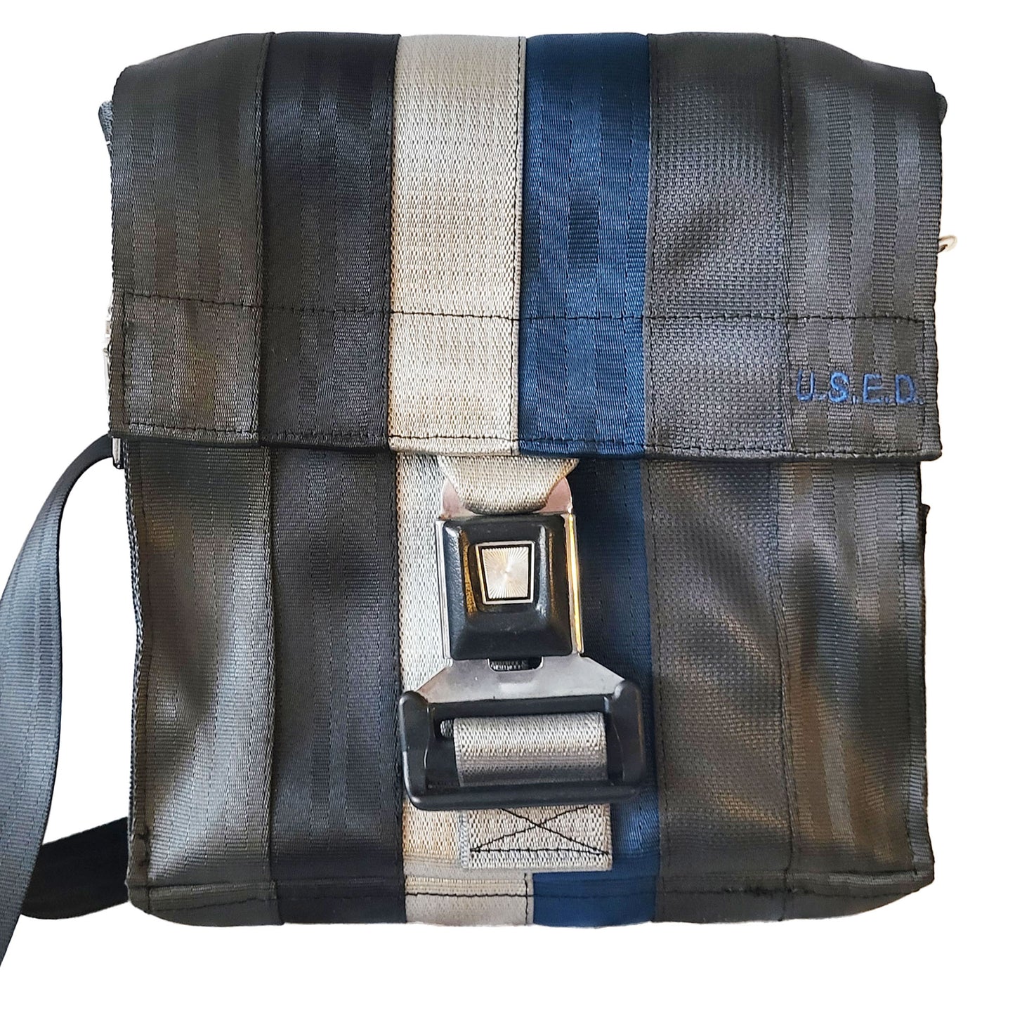 Seat Belt Convertible Backpack (Kate) Blue Stripe Starburst Black Plastic Buckle