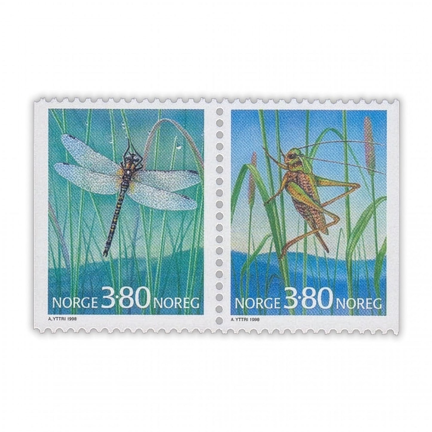 Postage Stamp Necklace - 1998 Norway Dragonfly