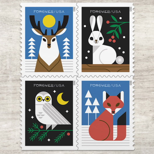 Postage Stamp Necklace - 2023 USA Winter Woodland Animals (Owl)