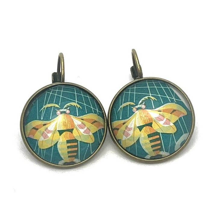 Postage Stamp Earrings -  1963 Romania Silkmoth