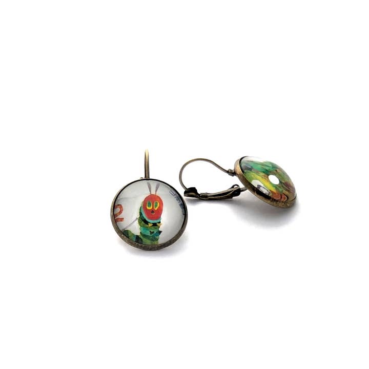 Postage Stamp Earrings -  2018 Japan Eric Carle - The Very Hungry Caterpillar