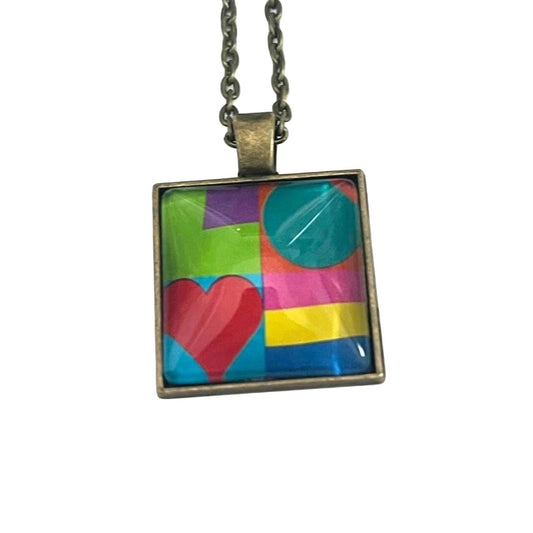 Postage Stamp Necklace - 2002 USA Multicolor Love