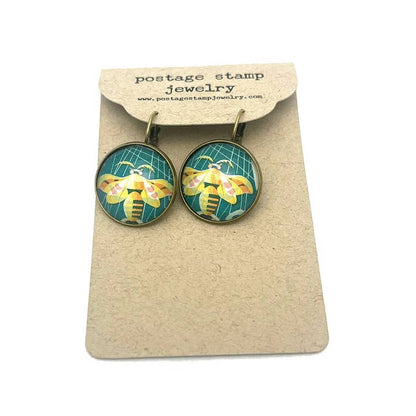 Postage Stamp Earrings -  1963 Romania Silkmoth
