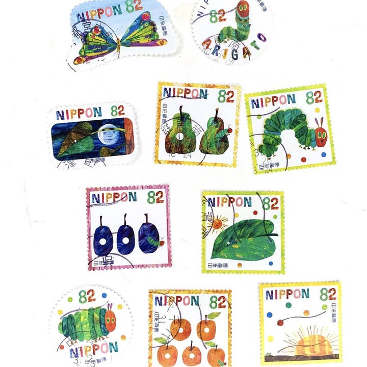 Postage Stamp Earrings -  2018 Japan Eric Carle - The Very Hungry Caterpillar