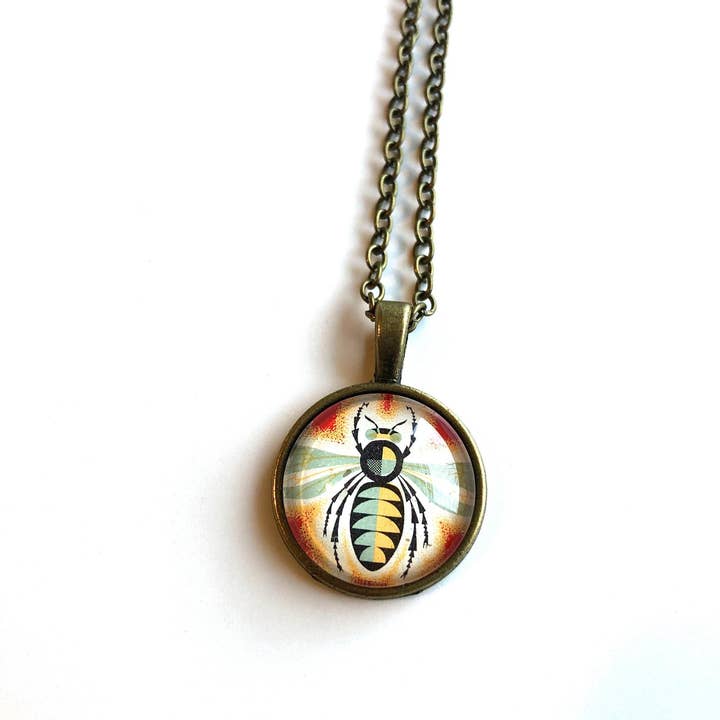 Postage Stamp Necklace - 1963 Romania Honey Bee