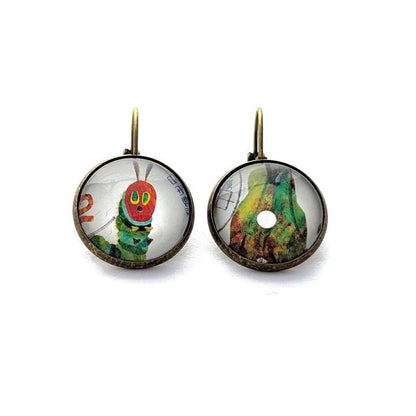 Postage Stamp Earrings -  2018 Japan Eric Carle - The Very Hungry Caterpillar