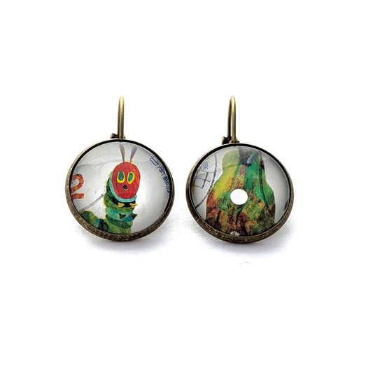 Postage Stamp Earrings -  2018 Japan Eric Carle - The Very Hungry Caterpillar