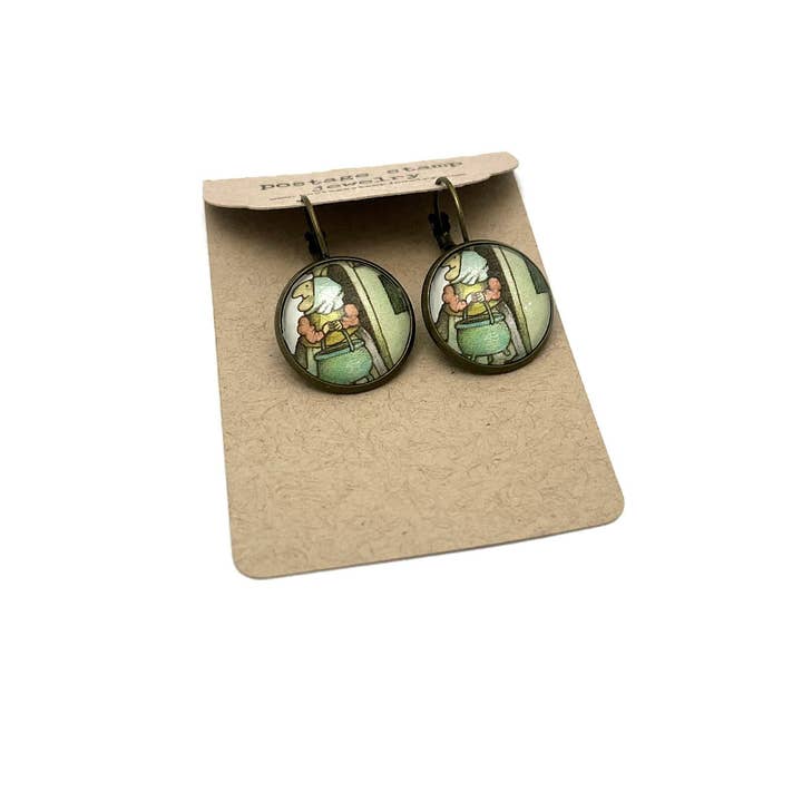 Postage Stamp Earrings -  2023 USA Tomie dePaola Strega Nona