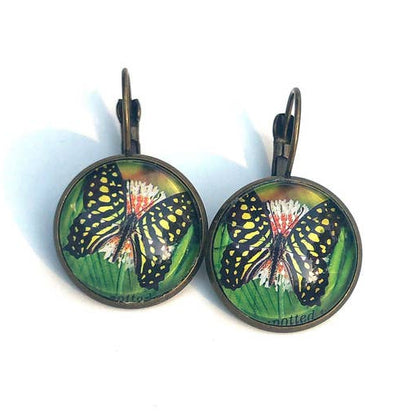 Postage Stamp Earrings -  2003 Australia Green-Spotted Triangle Butterfly