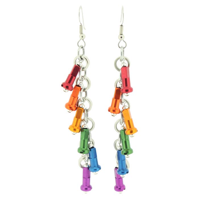 Spoke Nipple Rainbow Earrings