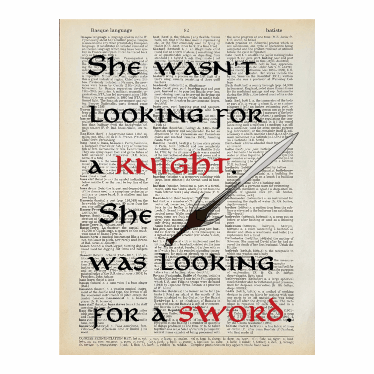 Vintage Book Page Print - She Wasn’t Looking for a Knight