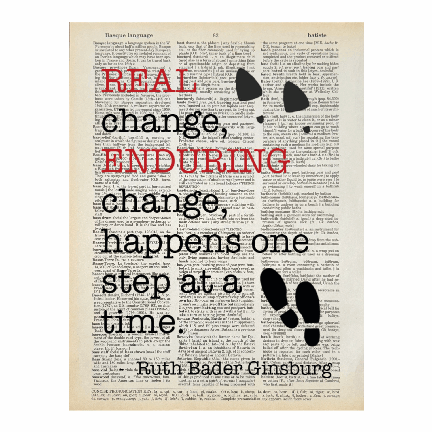 Vintage Book Page Print - One Step at a Time