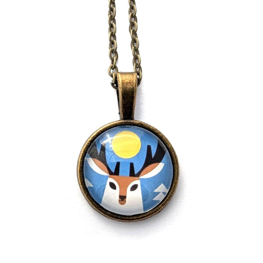 Postage Stamp Necklace - 2023 USA Winter Woodland Animals (Deer)