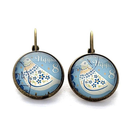 Postage Stamp Earrings -  2022 Japan Bird