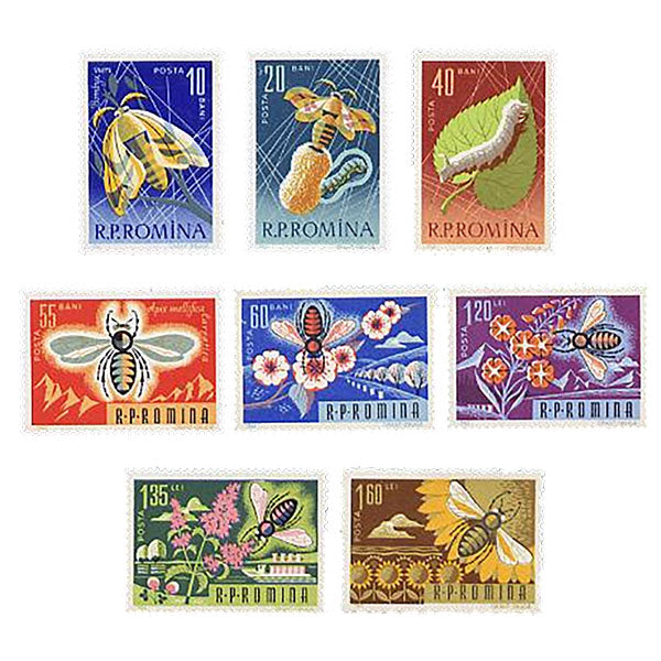 Postage Stamp Necklace - 1963 Romania Honey Bee