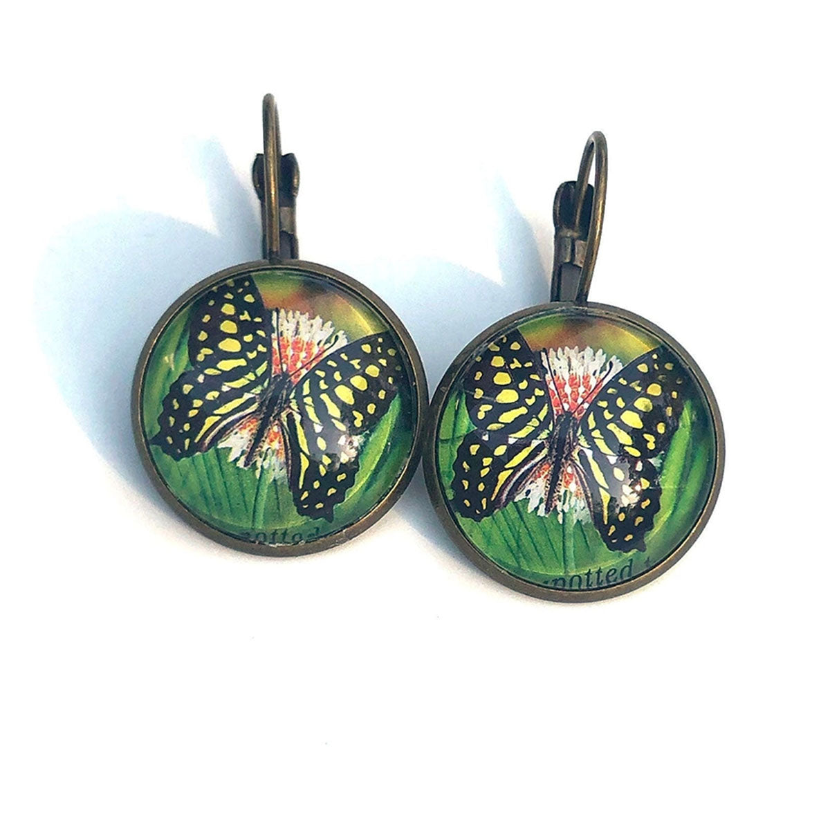 Postage Stamp Earrings - 2003 Australia Green-spotted Triangle Butterfly