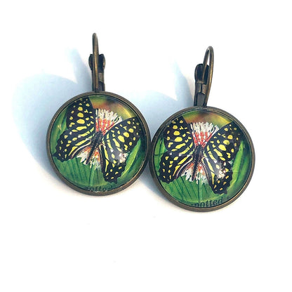 Postage Stamp Earrings - 2003 Australia Green-spotted Triangle Butterfly