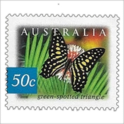 Postage Stamp Earrings - 2003 Australia Green-spotted Triangle Butterfly
