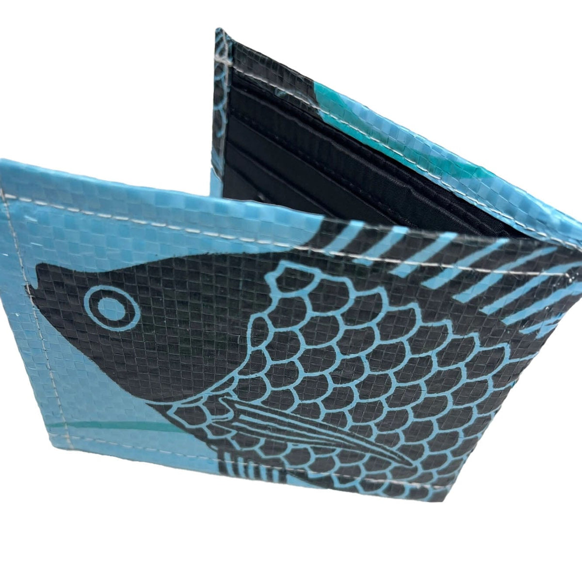 Animal Feed/Cement Bag Bifold Wallet Blue Fish