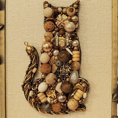 Jewelry Relief - Cat on Brass Frame