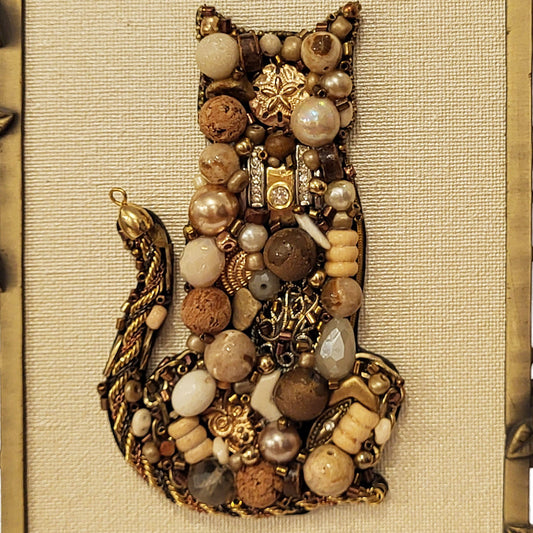 Jewelry Relief - Cat on Brass Frame