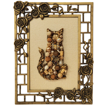 Jewelry Relief - Cat on Brass Frame