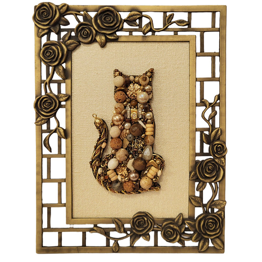 Jewelry Relief - Cat on Brass Frame