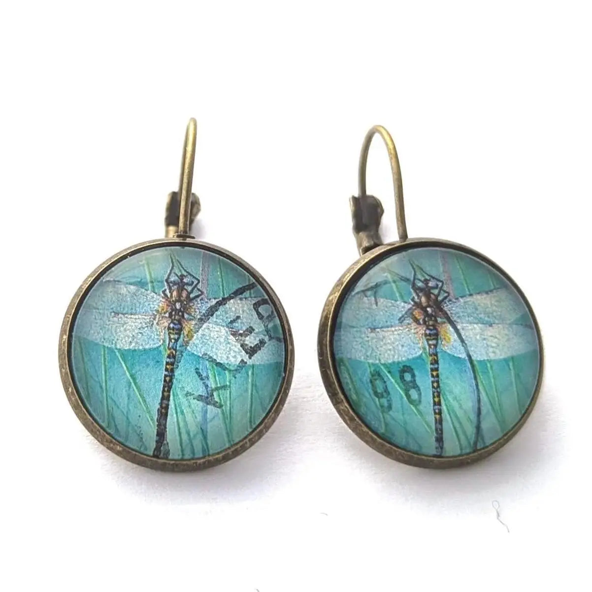 Postage Stamp Earrings - 1998 Norway Dragonfly