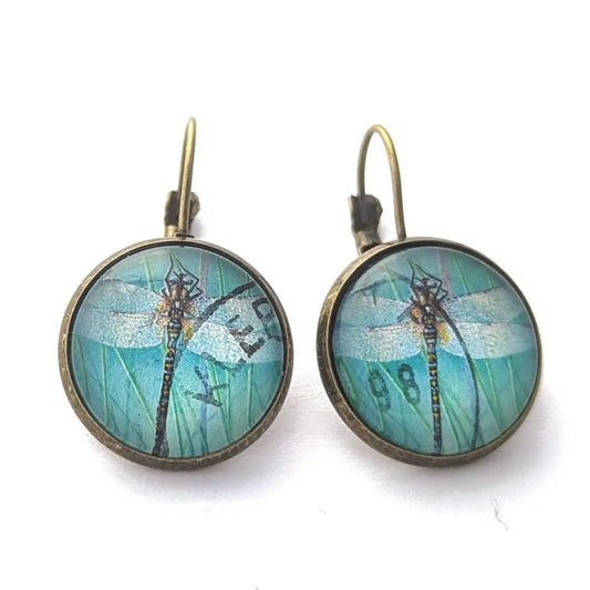 Postage Stamp Earrings - 1998 Norway Dragonfly