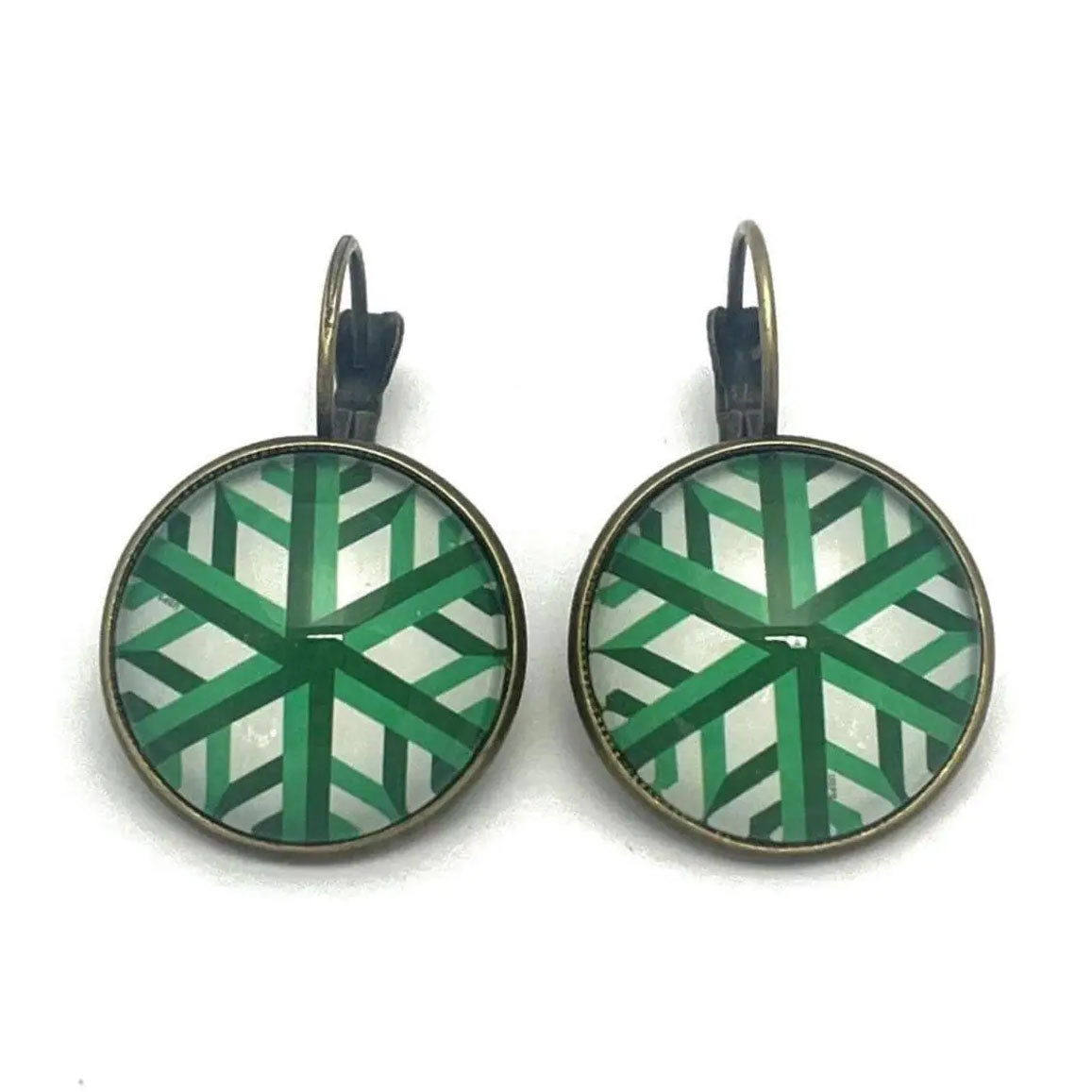 Postage Stamp Earrings - 2015 USA Geometric Snowflakes Green