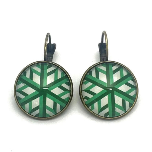 Postage Stamp Earrings - 2015 USA Geometric Snowflakes Green