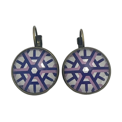 Postage Stamp Earrings - 2015 USA Geometric Snowflakes Purple