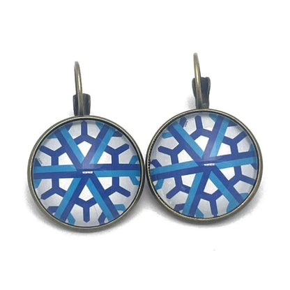 Postage Stamp Earrings - 2015 USA Geometric Snowflakes Blue