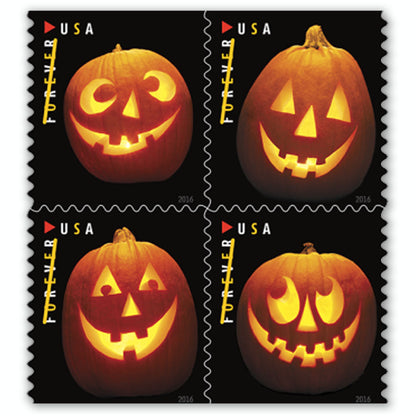 Postage Stamp Earrings - 2016 USA Jack-o’-Lanterns