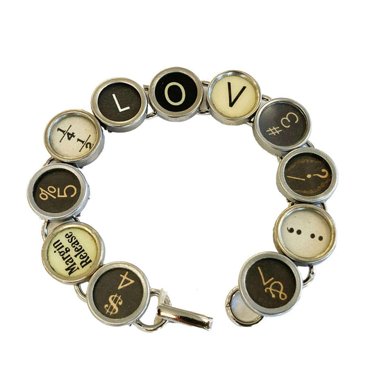 Typewriter Key Bracelet that spells LOVE