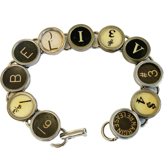 Typewriter Key Bracelet that spells BELIEVE