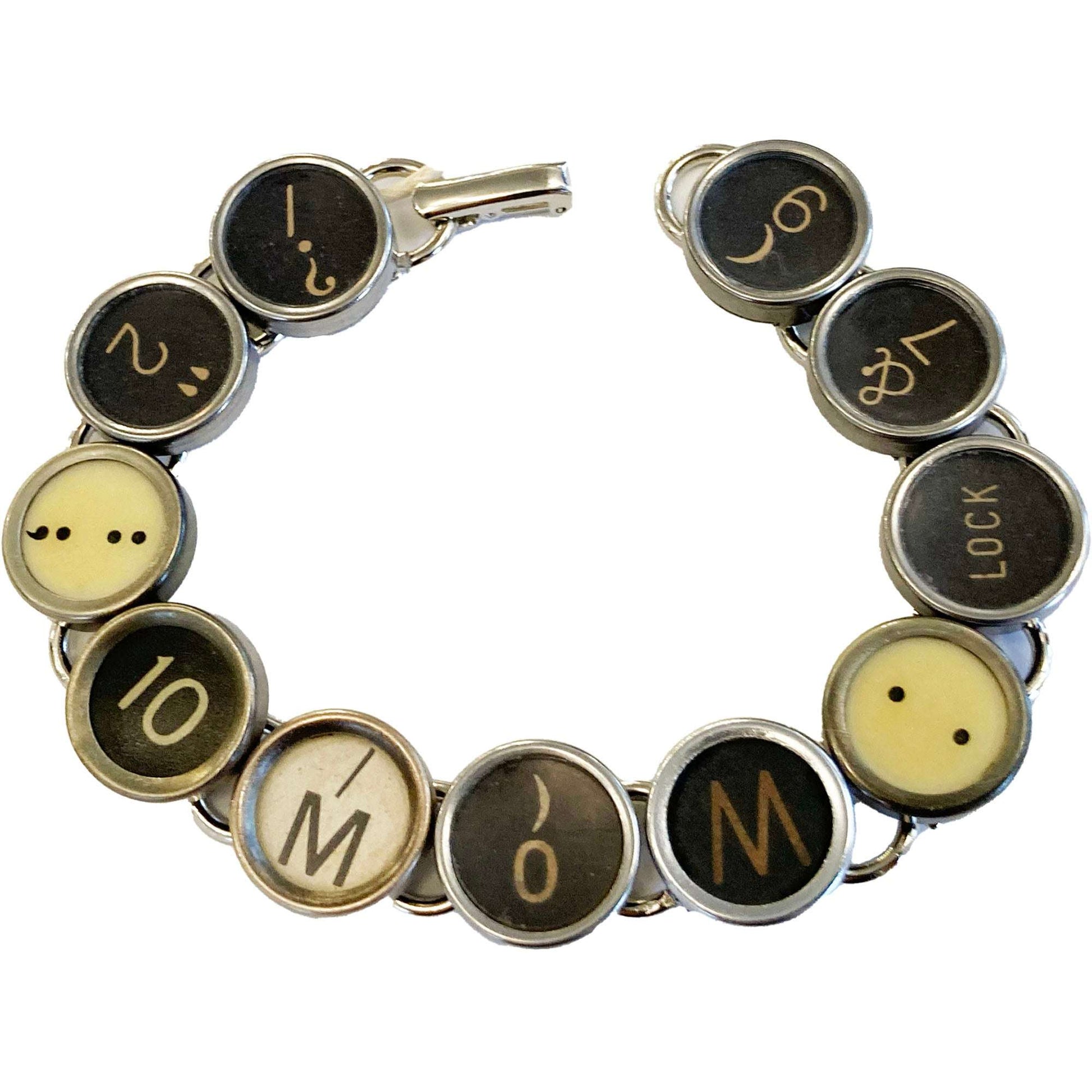 Typewriter Key Bracelet that spells MOM