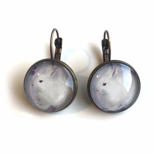 Postage Stamp Earrings - 2014 Japan Snow Rabbit