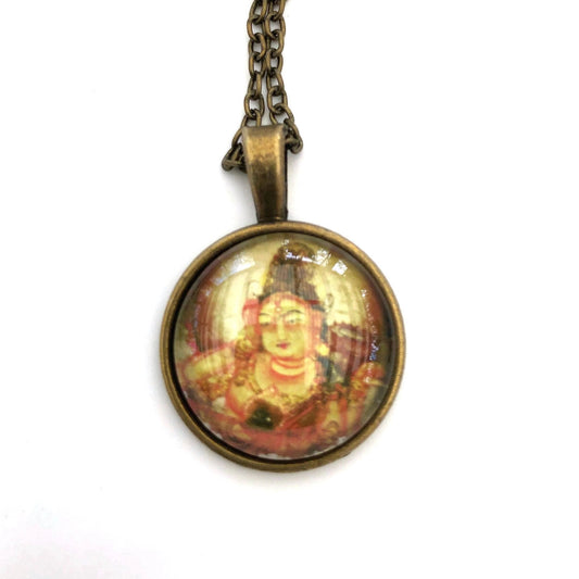 Postage Stamp Necklace - 2001 Japan Six-Armed Nyoirin Kannon