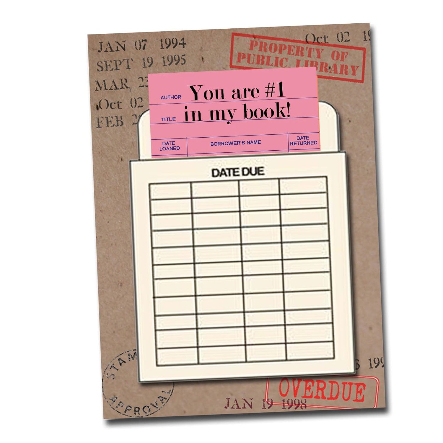Library Book Card Greeting Card - #1 in My Book Pink