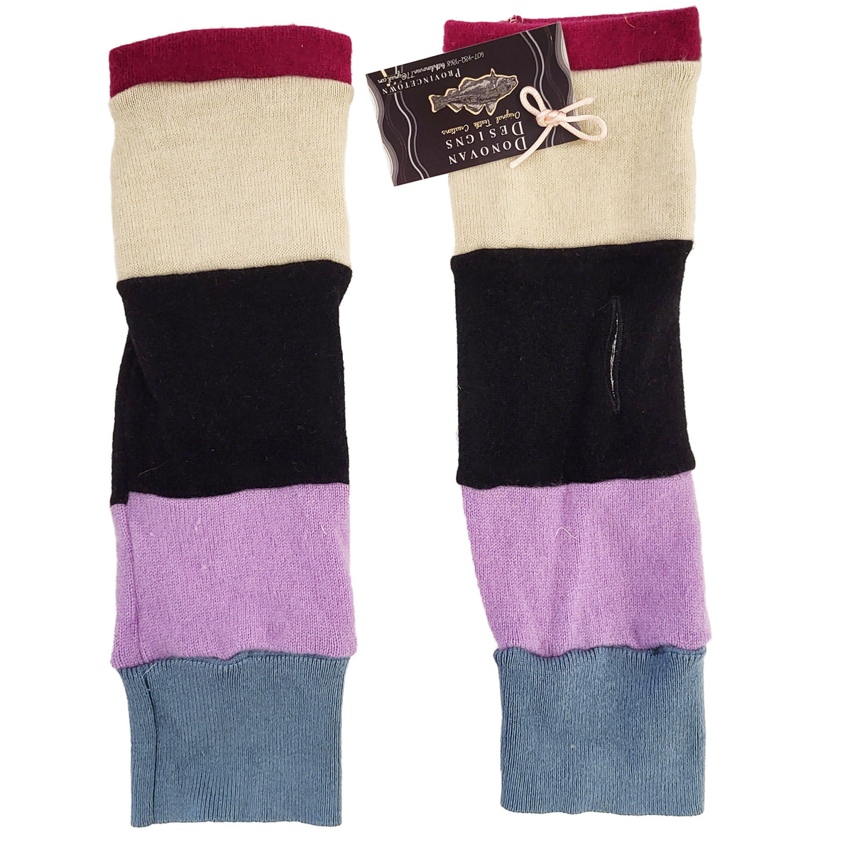 Wool Sweater Fingerless Gloves Light Blue Mauve Black