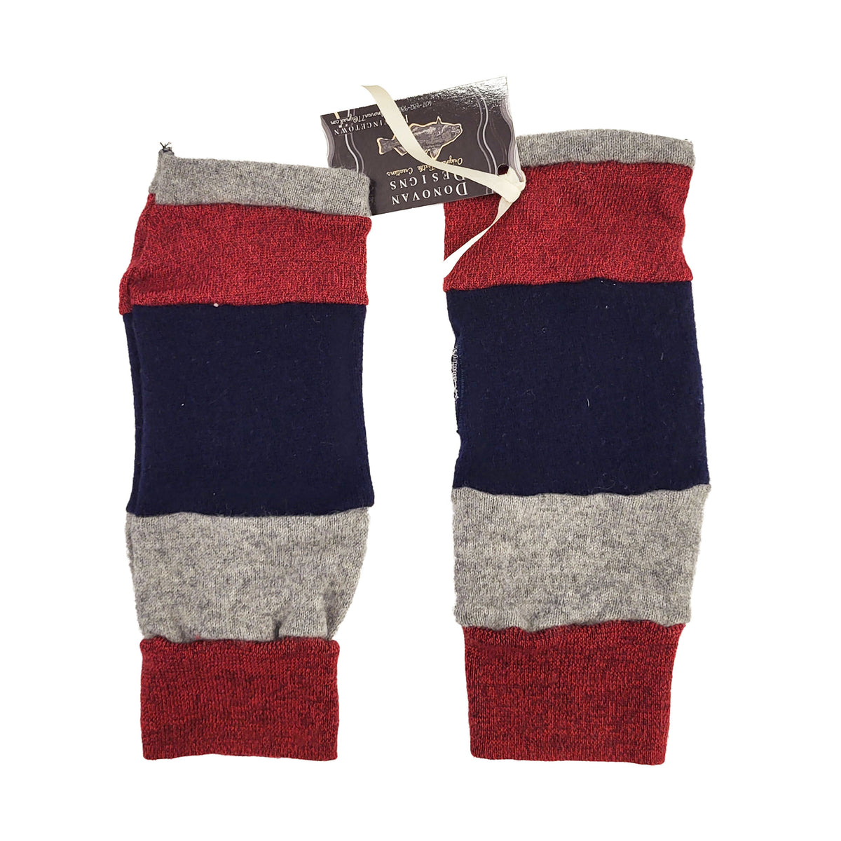 Wool Sweater Fingerless Gloves Red Heather Gray Navy
